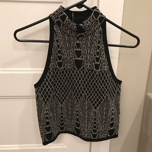 Black & Gold Cropped Halter Neck Top